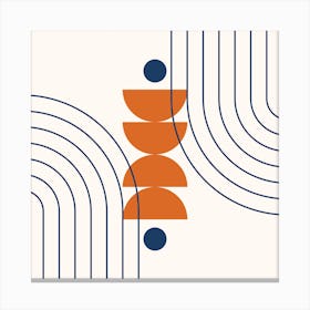 Mid Century Modern Geometric Abstract, Rainbow, Sun and Moon Phases, Scandinavian in Navy Blue Orange 1 Canvas Print
