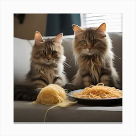 Cats Eat Spaghetti Canvas Print