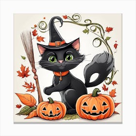 Cute Cat Halloween Pumpkin (13) Canvas Print