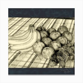 composition with fruit on the table; dark background Canvas Print