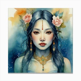 Chinese Girl The Magic of Watercolor: A Deep Dive into Undine, the Stunningly Beautiful Asian Goddess 1 Canvas Print