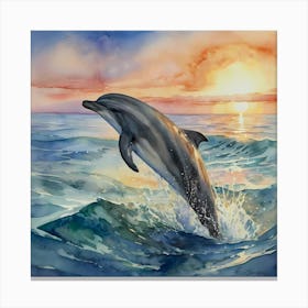 Sunset Leap A Dolphin Enjoying Sunset Canvas Print