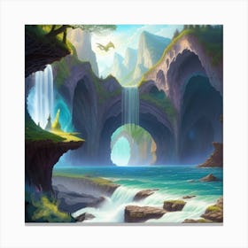 Fantasy Landscape With Waterfall Canvas Print