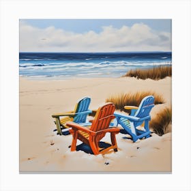Adirondack Chairs On The Beach Canvas Print