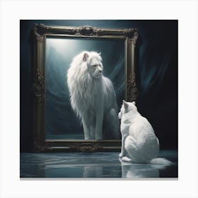 White Lion In A Mirror Canvas Print