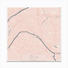 Paris France Pink and Blue Cute Script Street Map Canvas Print
