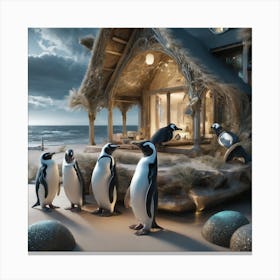 Penguins At The Beach 1 Canvas Print