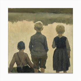 Three Children By The Water Canvas Print