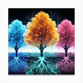 Three Colorful Trees in neon colors 9 Canvas Print