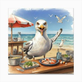 Seagull At The Beach Canvas Print