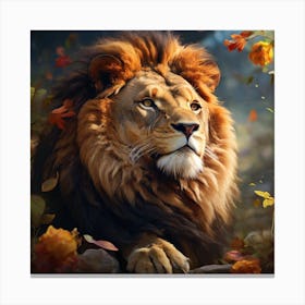 Lion In Autumn Canvas Print