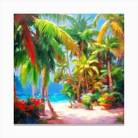 Palm Trees On The Beach Canvas Print