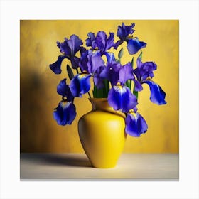 vase With Irises Against A Yellow Background Canvas Print