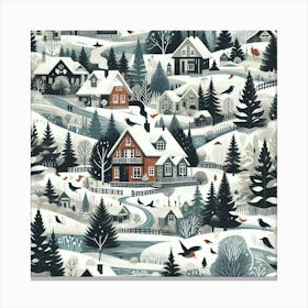 Winter Village In Snowy Mountains Canvas Print