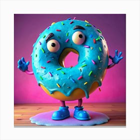 Blue Glazed Donut Character With Drooling Glaze And Worried Expression Canvas Print