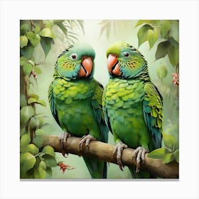 Green Jungle Parakeets Art Print 0 Canvas Print