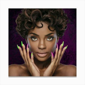 Black Woman With Neon Nails Canvas Print