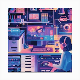 Computer Desk Illustration Canvas Print