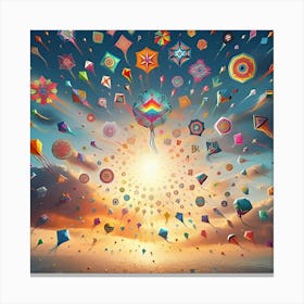 Photograph Of Different Colorful Kites Flying In The Sky 2 Canvas Print