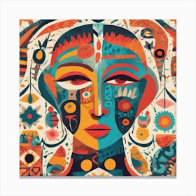 Folk Abstract Face Illustration (1) Canvas Print