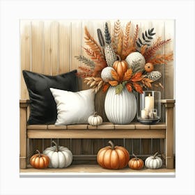 Fall Pumpkins On A Bench Canvas Print