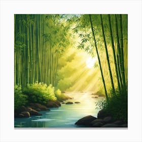 A Stream In A Bamboo Forest At Sun Rise Square Composition 49 Canvas Print