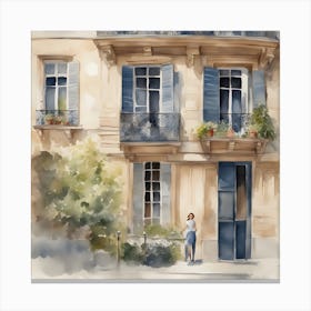 Watercolor Of A House In Paris Canvas Print