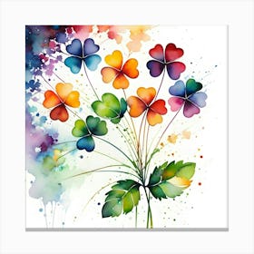 Clover Plant Silhouette Of A Clover Plant Created From Abstract Multi Colored Shapes White Ba(2) Canvas Print