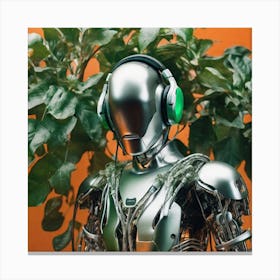 Robot With Headphones 6 Canvas Print