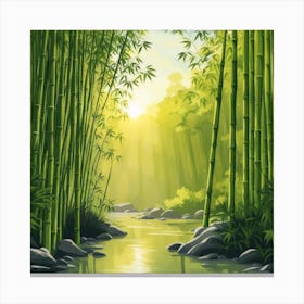 A Stream In A Bamboo Forest At Sun Rise Square Composition 399 Canvas Print