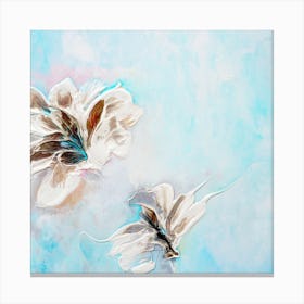 Aqua Teal Flower Painting 1 Square Canvas Print