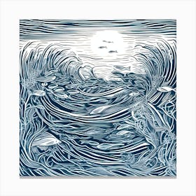Linocut 'Seascape' Canvas Print