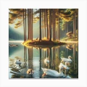 Swans In The Lake Canvas Print