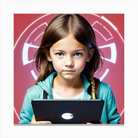 Young Girl With Ipad Canvas Print