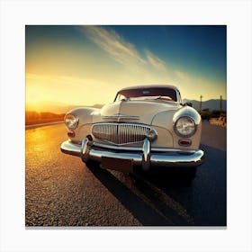 Vintage Car At Sunset Canvas Print