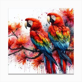 A Pair Of Scarlet Macaw Parrots Canvas Print