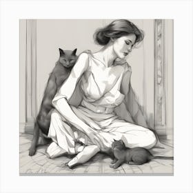 Woman With Cats Canvas Print