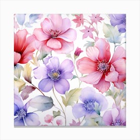 Watercolor Flowers Seamless Pattern Canvas Print