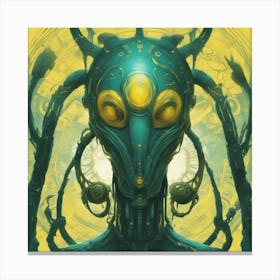 Alien Painted To Mimic Humans, In The Style Of Art Elements, Folk Art Inspired Illustrations, Cart (1) Canvas Print