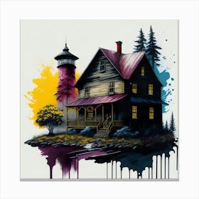 Colored House Ink Painting (62) Canvas Print