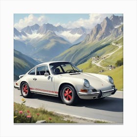 A Porsche 911 In The Route Des Grandes Alpes Illustration art print 3 Canvas Print