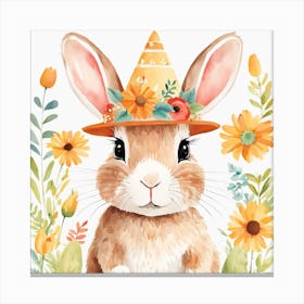 Floral Baby Rabbit Nursery Illustration (3) Canvas Print