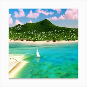 Tropical Island With A Sailboat Canvas Print