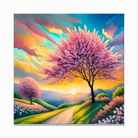 Cherry Blossoms At Sunset Canvas Print