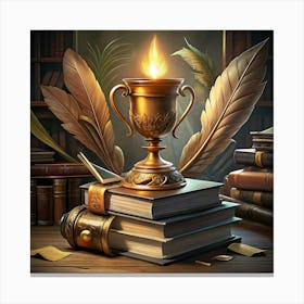 Golden Cup On A Stack Of Books Canvas Print