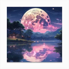 Full Moon Over Lake Canvas Print