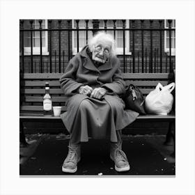 Old Lady On A Bench Canvas Print