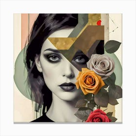 Abstract Female Painting Girl And Roses Canvas Print