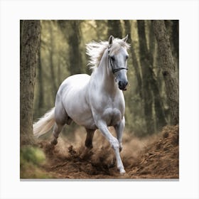 White Horse Galloping In The Forest Canvas Print