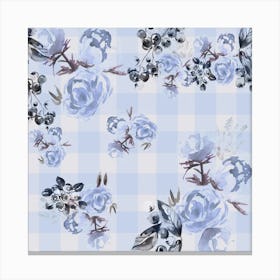 Gingham Ditsy Watercolor Flowers Blue Blueberries Canvas Print